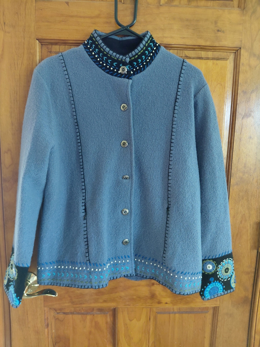 Blue Embroidered Collar & Cuff Jacket